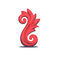 A vibrant red decorative sculpture featuring intricate swirls and patterns. png