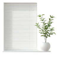 A serene indoor scene featuring a plant beside a white window with blinds. png