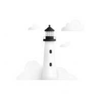A stylized lighthouse surrounded by clouds, symbolizing guidance and direction. png