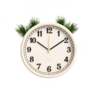 A stylish wall clock decorated with greenery, symbolizing time and nature. png