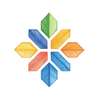 Colorful geometric design featuring vibrant leaf shapes in a unique arrangement. png