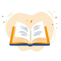 An illustrated open book with vibrant pages and abstract background patterns. png