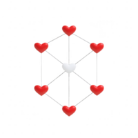Heart-shaped nodes connected by lines create a visual representation of love and unity. png