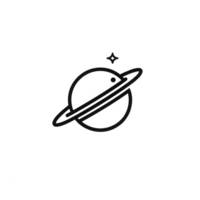 Stylized illustration of a planet with rings and a star in the night sky. png
