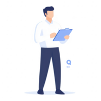 Professional man analyzing data while holding a clipboard, representing strategy and planning. png