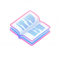 Stylized open book with blue text lines and a pink outline, ideal for educational content. png