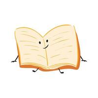 Cute book with open pages in flat design. Character with face for library. illustration isolated. vector