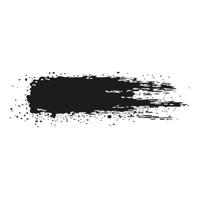 Black ink splatter in flat design. Dirty acrylic brush stroke spot. illustration isolated.