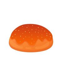 Baking bun in flat design. Round icing loaf with seeds for breakfast. illustration isolated. vector