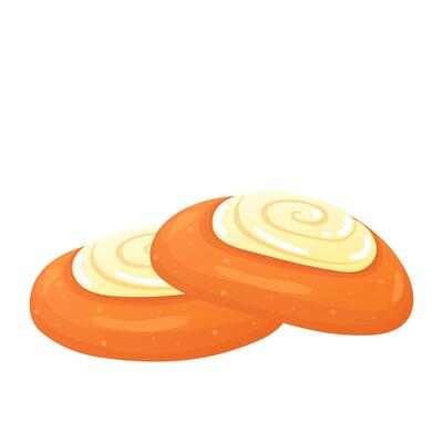Cheesecake buns in flat design. Round cakes with cottage cheese or cream. illustration isolated.