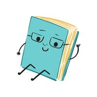 Cute book in glasses in flat design. Happy library character with face. illustration isolated. vector
