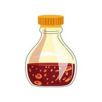 Soy sauce in bottle in flat design. Soybean brown condiment, liquid relish. illustration isolated. vector