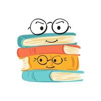Stack of book with faces in flat design. Cute characters with glasses. illustration isolated. vector