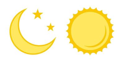 Sun icon and moon icon in flat style. vector