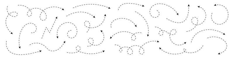 Curved dotted arrow. Zigzag arrows with dotted lines. vector