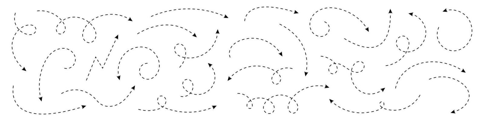 Curved dotted arrow. Zigzag arrows with dotted lines.