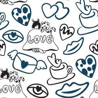 seamless pattern with furry couple and doodles vector