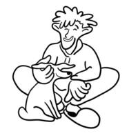 character sit with small dog in doodle style vector