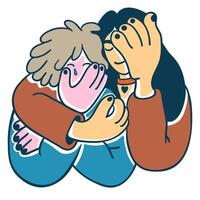 shy couple smiling in hand drawn style in color vector