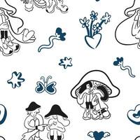 seamless pattern with couples and flowers vector