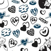 seamless pattern with couple and doodle hearts vector