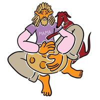 male sit with dog and play instrument in doodle style in color vector