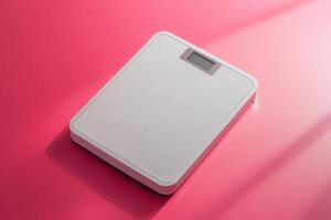 Modern bathroom scale on a vibrant pink surface in a well-lit setting photo