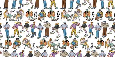 seamless pattern with characters and pet animals vector