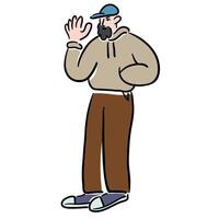 male in cap in doodle style in color vector
