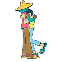 couple standing and hugs in hand drawn style in color vector