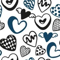 seamless pattern with variations of hearts in doodle style vector