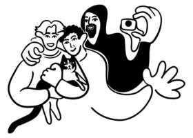 people with cat in doodle style vector