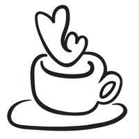 cup of tea with hearts in doodle style vector