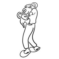 character hugs with dog in doodle style vector