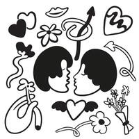 small doodle elements set with heads vector
