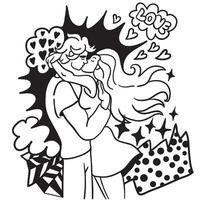 romantic couple kissing with comix elements in comix style vector