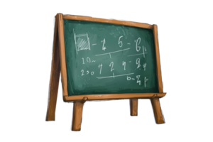 Vintage wooden framed chalkboard with mathematical calculations, perfect for educational and academic design projects and illustrations. png