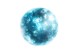 Striking blue sphere with luminous glow, resembling a celestial body, set against a dark background. Perfect for cosmic and abstract themes. png