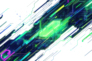 Vibrant digital artwork showcasing futuristic technology with bright neon colors and intricate geometric patterns, symbolizing innovation and tech evolution. png