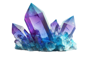 Stunning amethyst and blue crystal formation showcasing vibrant colors and shimmering facets, perfect for decor and mineral enthusiasts. png