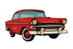 vintage vermelho clássico carro ilustração com desgastado texturas, exibindo retro Projeto e nostálgico charme. ideal para automotivo entusiastas. png