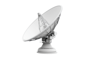 A white satellite dish isolated on a transparent background, showcasing technology and communication equipment for broadcasting and signal reception. png