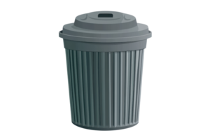 A simple grey trash can with a lid, shown isolated on a transparent background. ideal for depicting waste management concepts. png