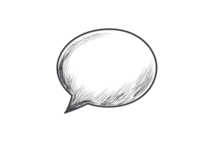 Abstract hand-drawn sketch of a speech bubble symbolizing communication and conversation in a minimalist style on a transparent background. png