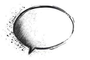 Abstract depiction of a speech bubble disintegrating into digital particles, symbolizing communication in the digital age. png