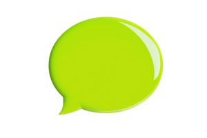 Bright green glossy speech bubble icon isolated on a transparent background, symbolizing communication, conversation, and digital messaging. png
