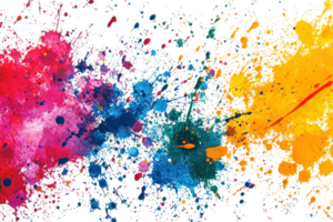 Vibrant explosion of multicolored paint splashes creating a dynamic and abstract background, showcasing a spectrum of vivid hues and energy. png