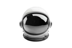 Close-up of a reflective astronaut helmet isolated on a transparent background, showcasing its sleek design and futuristic appeal. png