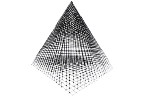 Abstract metal pyramid structure with intricate design, showcasing geometric patterns and symmetry, isolated on a transparent background. png