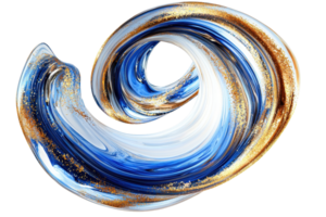 Abstract swirl art with vibrant blue, white, and gold colors, forming a dynamic and captivating visual flow against a transparent background. png